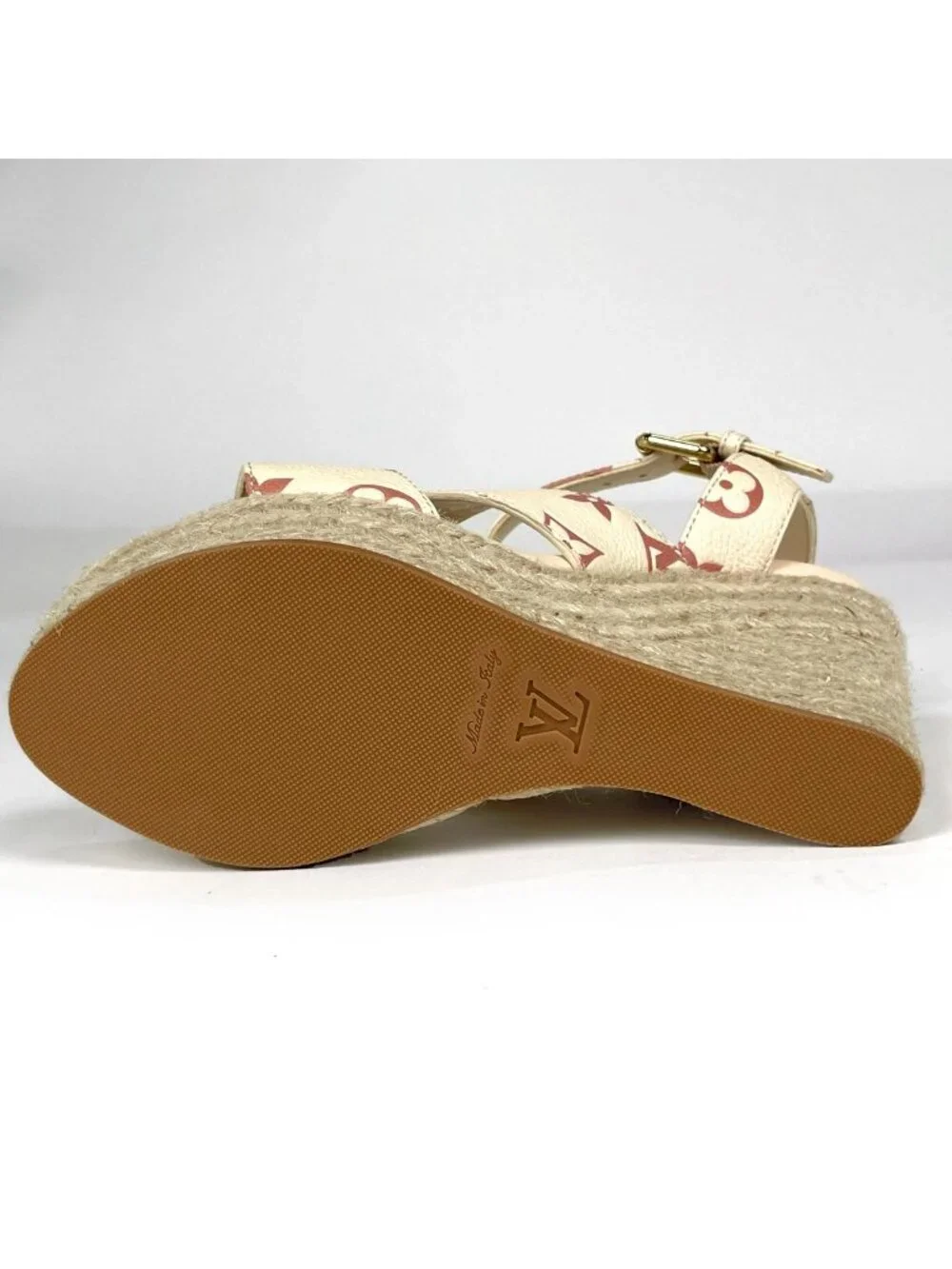 Louis Vuitton Star Board Sandals Shoes Logo Wedge Sole Leather Beige